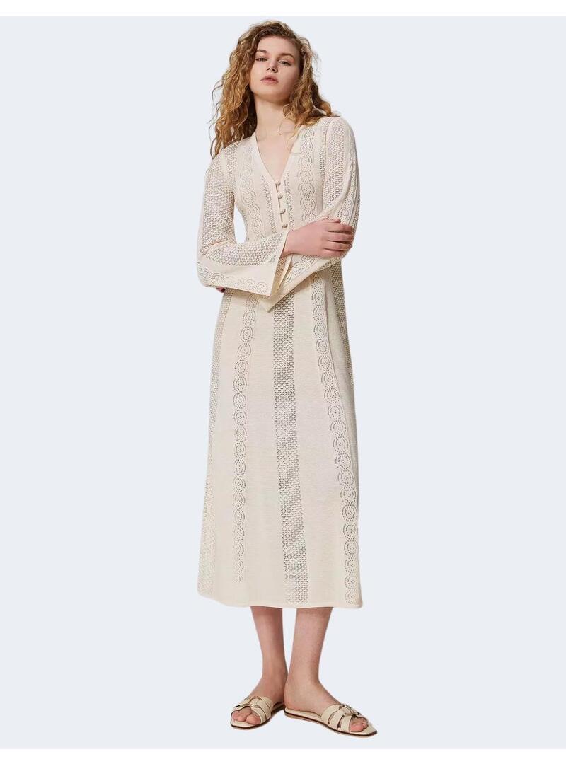 Vestido crochet beige twinset para mujer