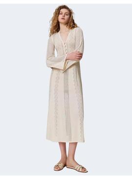Vestido crochet beige twinset para mujer