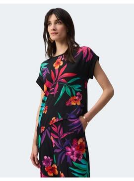 Camiseta joseph ribkoff negra flores para mujer